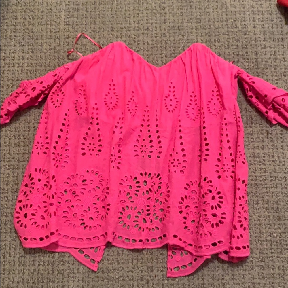 size S pink off the shoulder open back top